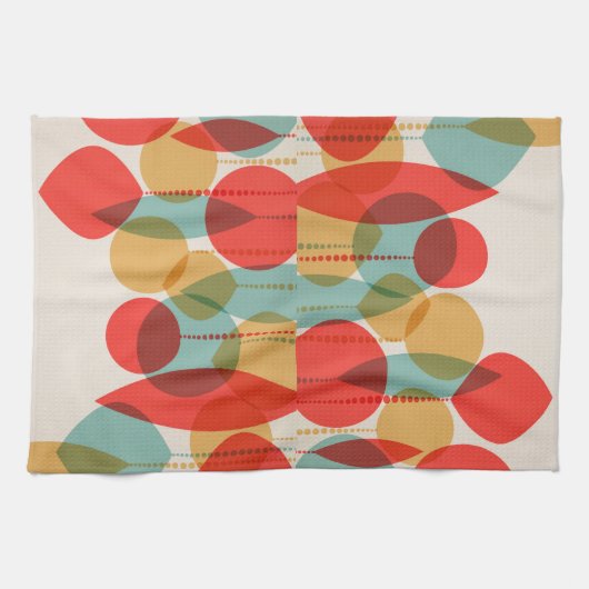 Vereenvoudigde Retro-Ornamenten rood, geelbruin, b Theedoek (Horizontaal)