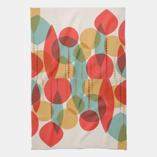 Vereenvoudigde Retro-Ornamenten rood, geelbruin, b Theedoek (Verticaal)