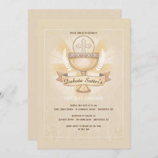 Vereerde Kelk Eerste Heilige Communie Roze Kaart (Voorkant / Achterkant)