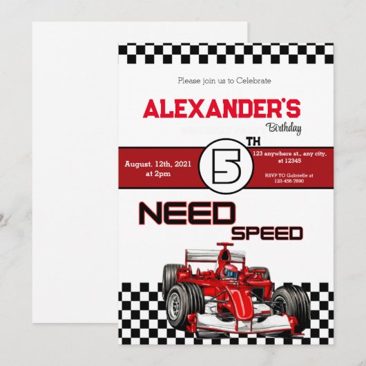 Vereist 5 Snelheid Rode Race Auto Kaart (Voorkant / Achterkant)