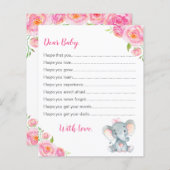 Vereist Baby Kaarten Roze meisje Elephant Shower (Voorkant / Achterkant)