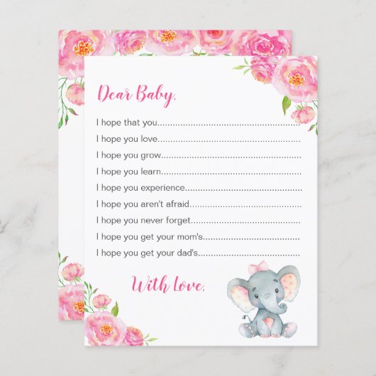 Vereist Baby Kaarten Roze meisje Elephant Shower (Voorkant / Achterkant)