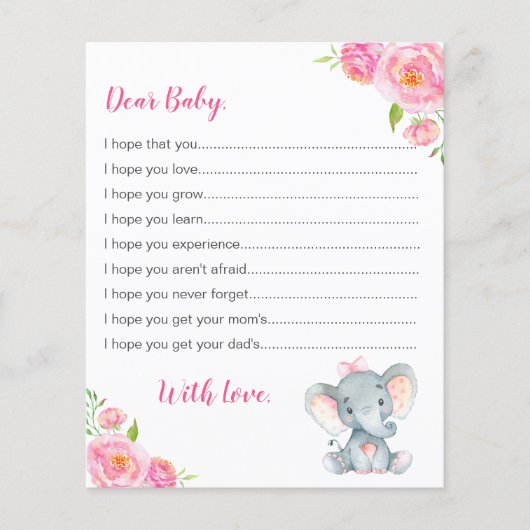 Vereist Baby Kaarten Roze meisje Elephant Shower (Voorkant)
