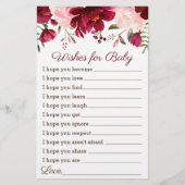 Vereist Baby shower Game Burgundy Pink Floral (Voorkant)