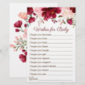 Vereist Baby shower Game Burgundy Pink Floral (Voorkant / Achterkant)