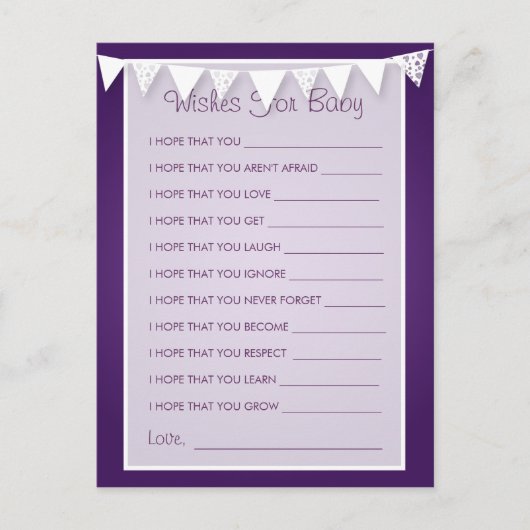 Vereist Baby shower Love Bunting Paars Advieskaart (Voorkant)
