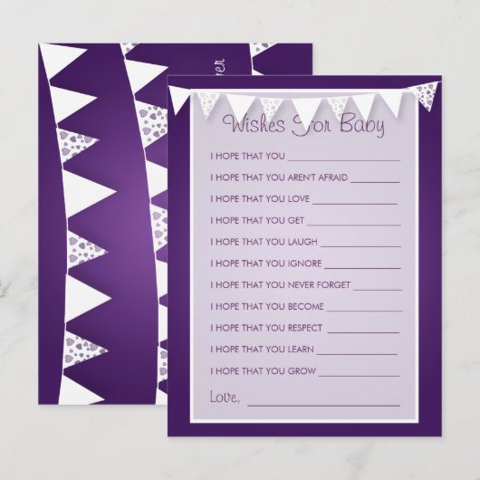Vereist Baby shower Love Bunting Paars Advieskaart (Voorkant / Achterkant)