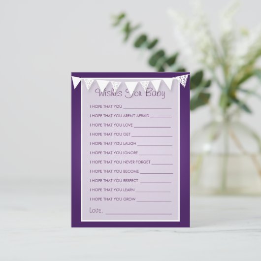 Vereist Baby shower Love Bunting Paars Advieskaart (Staand voorkant)