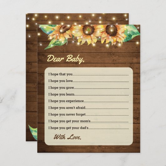 Vereist Baby Sunflower Herfst Shower Advice Kaart (Voorkant / Achterkant)