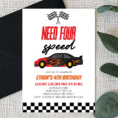 Vereist vier rode vlam race auto 4e verjaardag par kaart