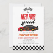 Vereist vier rode vlam race auto 4e verjaardag par kaart (Voorkant)