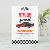 Vereist vier rode vlam race auto 4e verjaardag par kaart (Staand voorkant)