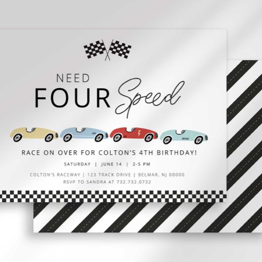 Vereist Vier Snelheid 4e Verjaardag Uitnodiging