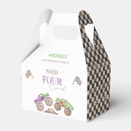 Vereist VIER Snelheid Monster Truck Verjaardag Fav Bedankdoosjes (Voorkant Zijde)