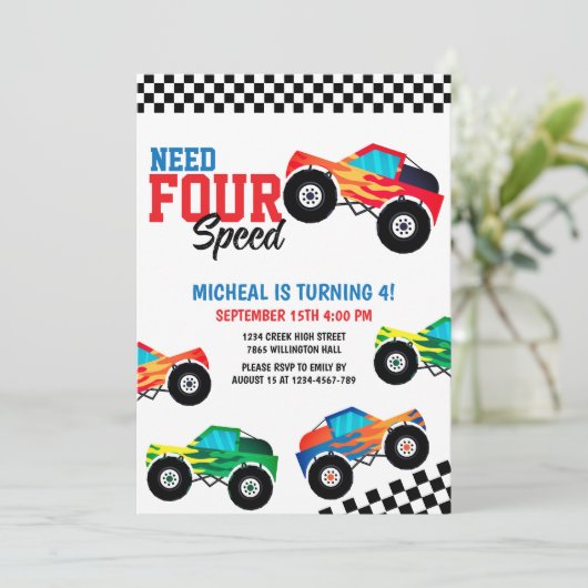 Vereist vier Snelheidsmonster Truck Race 4e Verjaa Kaart (Staand voorkant)