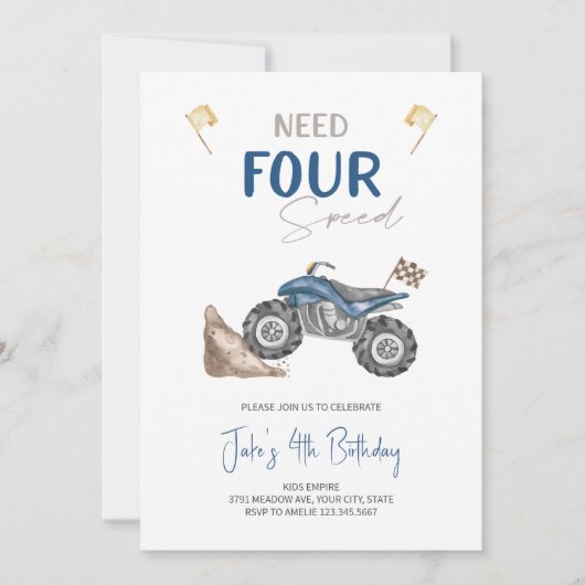 Vereist VIER Speed 4 Wheeler Quad Bike uitnodiging (Voorkant)