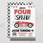 Vereist VIER Speed Race Auto Verjaardag uitnodigin Kaart (Voorkant / Achterkant)