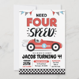 Vereist VIER Speed Race Auto Verjaardag uitnodigin Kaart