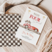 Vereist VIER Speed Race Auto Verjaardag uitnodigin Kaart