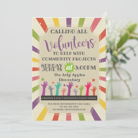 vereiste vrijwilligers ,  uitnodiging carnaval (Staand voorkant)