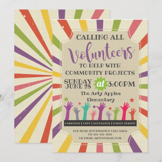 vereiste vrijwilligers ,  uitnodiging carnaval (Voorkant / Achterkant)