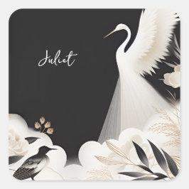 Veren Aziatische Lucht Wolken Kraanvogel Bruiloft Vierkante Sticker