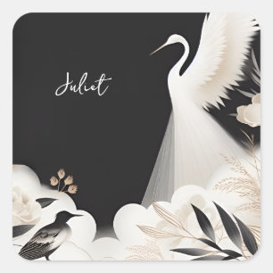 Veren Aziatische Lucht Wolken Kraanvogel Bruiloft  Vierkante Sticker