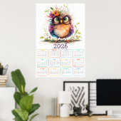 Veren & Bloemen: 2026 Uil Kalender Poster (Thuiskantoor)