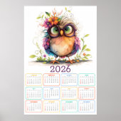 Veren & Bloemen: 2026 Uil Kalender Poster (Voorkant)