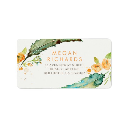 Veren Bohemian Romantische Blauwgroen Bruiloft Etiket (Voorkant)