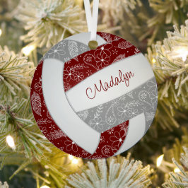 veren doedels maroon grijze volleybal metalen ornament