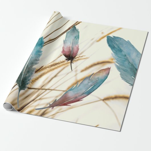 Veren en gras cadeaupapier (Uitgerold)