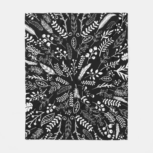 Veren en varens in zwart-wit fleece deken (Voorkant)