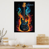 Veren en vlammen elektrische basgitaar poster (Keuken)