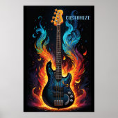 Veren en vlammen elektrische basgitaar poster (Voorkant)
