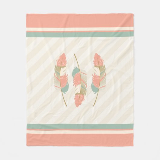 Veren in Crème, Mint Groen en Koraal Fleece Deken (Voorkant)