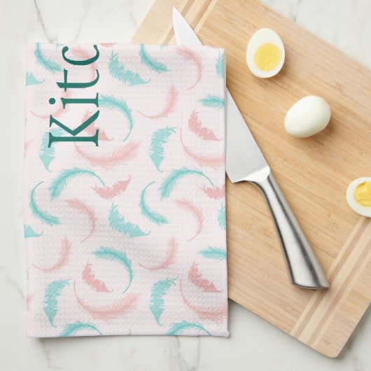 Veren in roze en blauw theedoek (Quarter Fold)