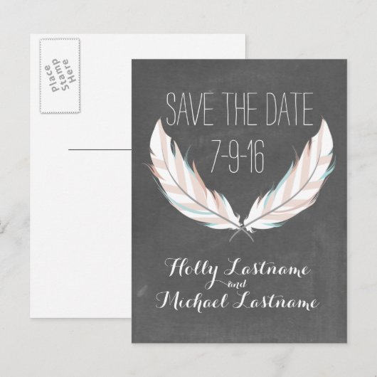 Veren + krijtbord bruiloft Bewaar de datum Aankondigingskaart (Voorkant / Achterkant)