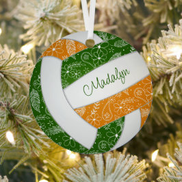 veren paislisspatroon groen oranje volleybal metalen ornament