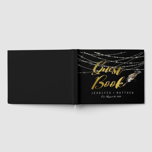 Veren Pen String Lights Gepersonaliseerde bruiloft Gastenboek (Volledig)