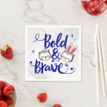 Veren, pluis en onverschrokken vibes servet<br><div class="desc">Een motivatie ontwerp met vrolijke cartoon uil-konijntjes met de woorden "Bold & Brave."</div>