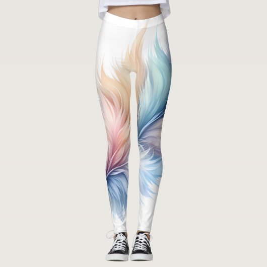 Veren Print Leggings, Pastel veren Leggings (Voorkant)