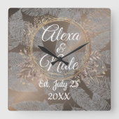 Veren Roos Blush Bloemen Krans Bruiloft Custom Vierkante Klok (Voorkant)