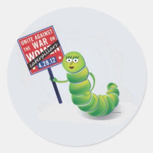 Verenig je tegen de oorlog op...rupsen! ronde sticker