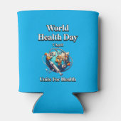 Verenig je voor gezondheid. Wereldgezondheidsdag.  Blikjeskoeler (Achterkant)