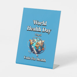 Verenig je voor gezondheid. Wereldgezondheidsdag.  Reclamebord Met Voetstuk