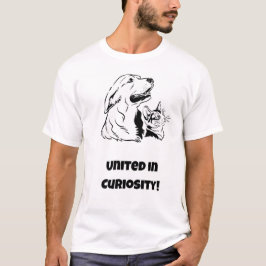 Verenigd in nieuwsgierigheid! Grappige hond en kat T-shirt
