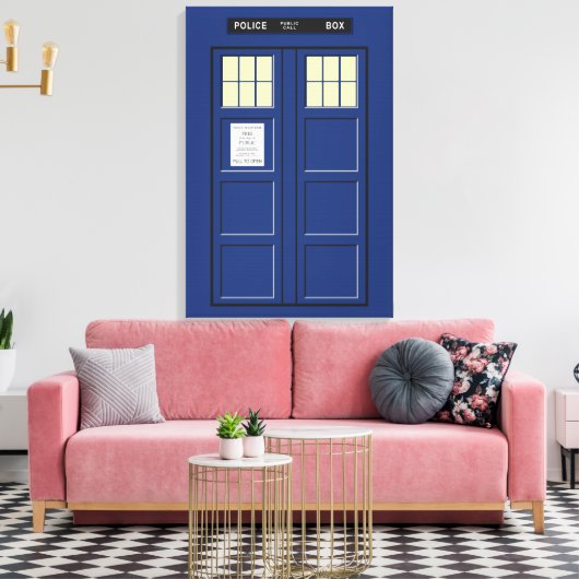 Verenigd Koninkrijk - Blue Police Public Call Box  Canvas Afdruk (Insitu (Woonkamer))