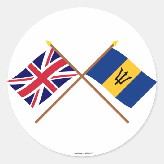 Verenigd Koninkrijk en Barbados gekruiste vlaggen Ronde Sticker (Voorkant)