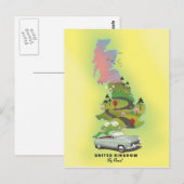 Verenigd Koninkrijk 'Per auto' Vintage reisposter. Briefkaart (Voorkant / Achterkant)